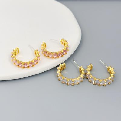 Orecchini alla moda da donna, Orecchini a lobo geometrici a forma di C in zircone di alta gamma