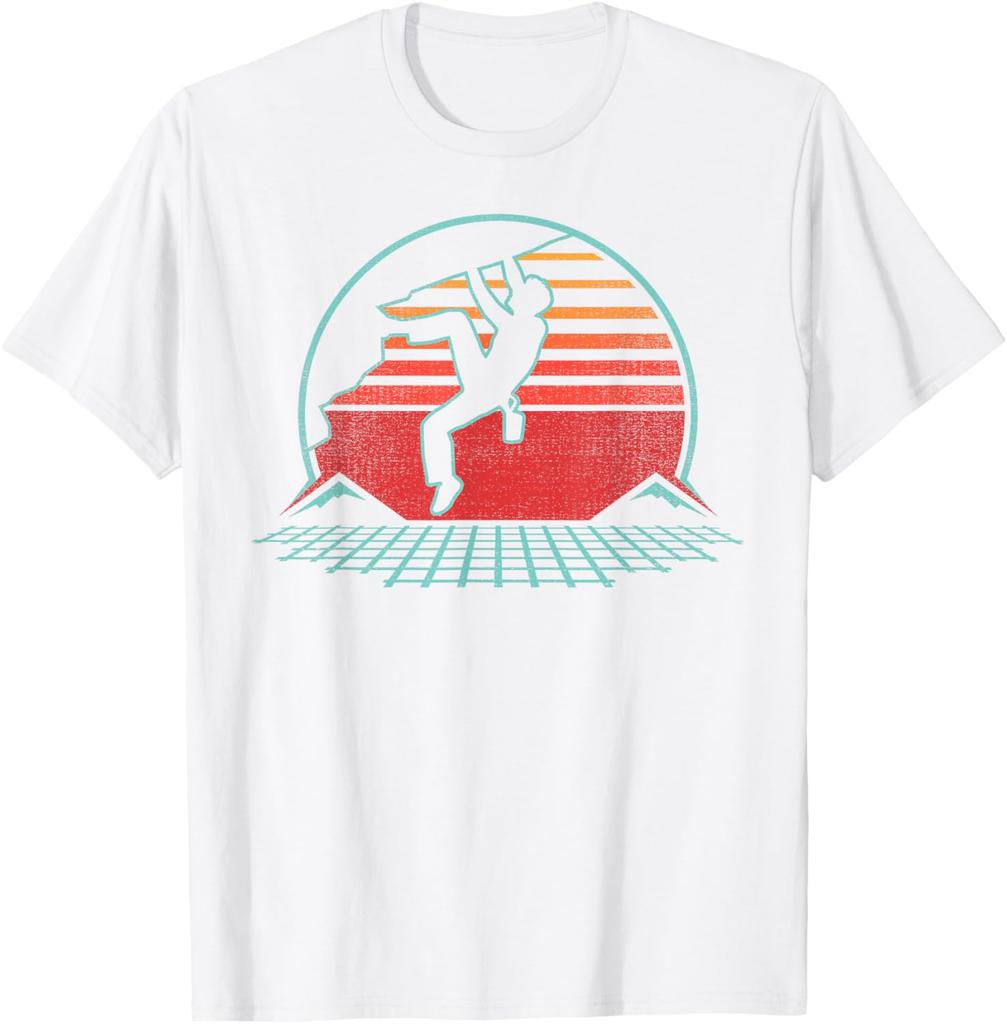 Rock Climbing Retro 80s Sunset Bouldering Graphic TShirt Breathable Short Sleeve Tee