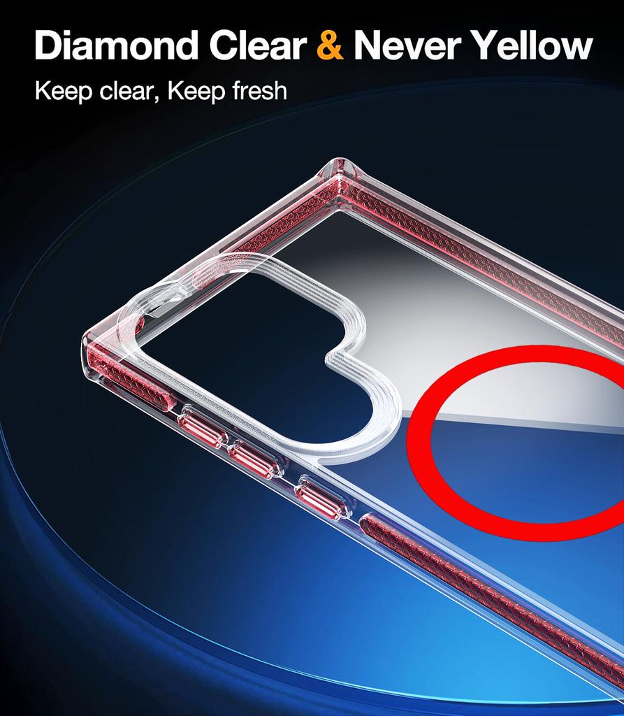 Fashion Clear Strong Magnetic MagSafe Phone Case for Samsung Galaxy S24 Ultra S24 Plus Color Bezel Protection Shockproof  Cover