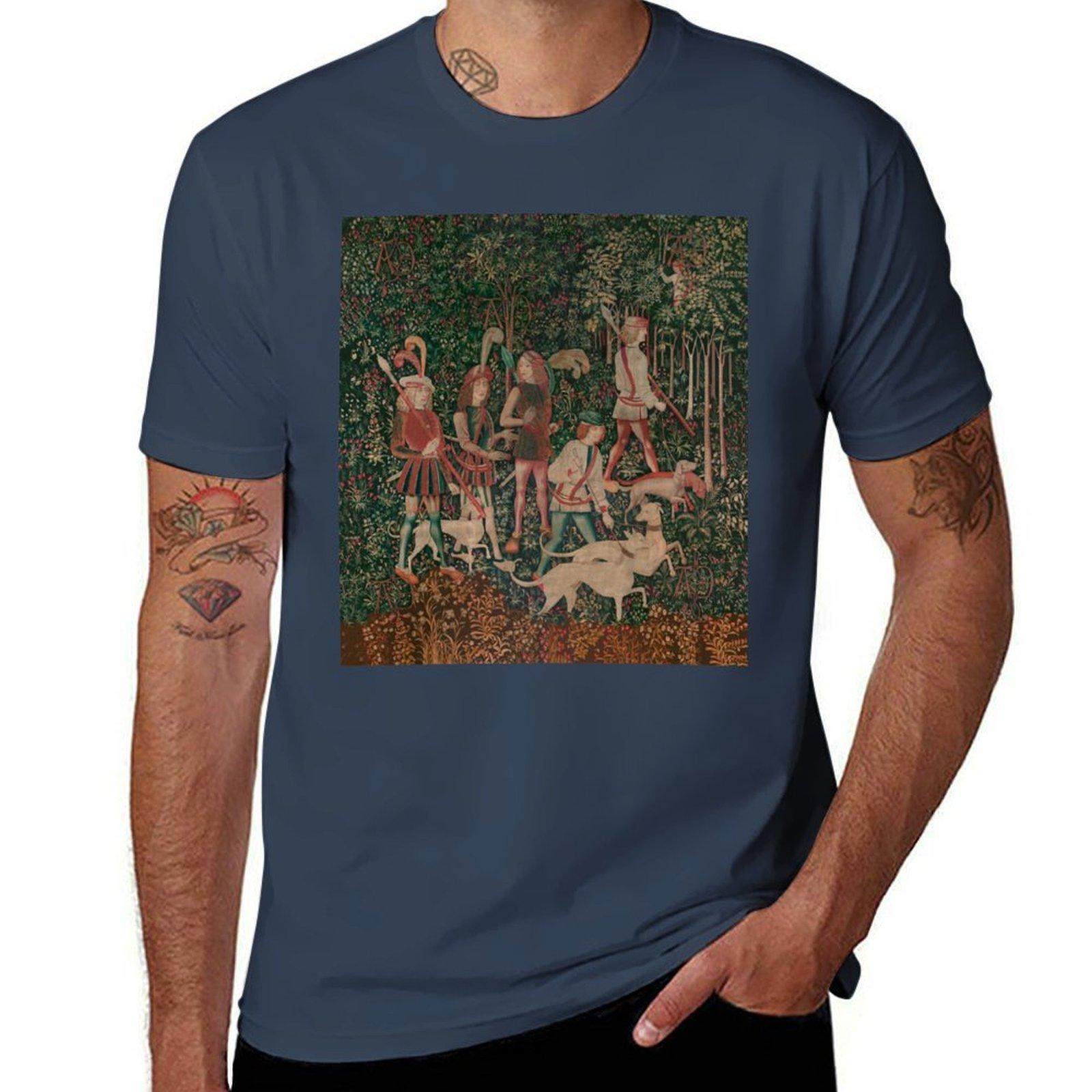 Unicorn Hunt Medieval Art Hunt Begins Tshirt Antiwrinkle Short Sleeve Tshirt S