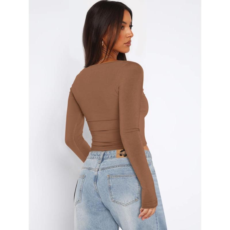 Suéter de manga larga con cuello cuadrado y cuello alto ajustado para mujer de otoño