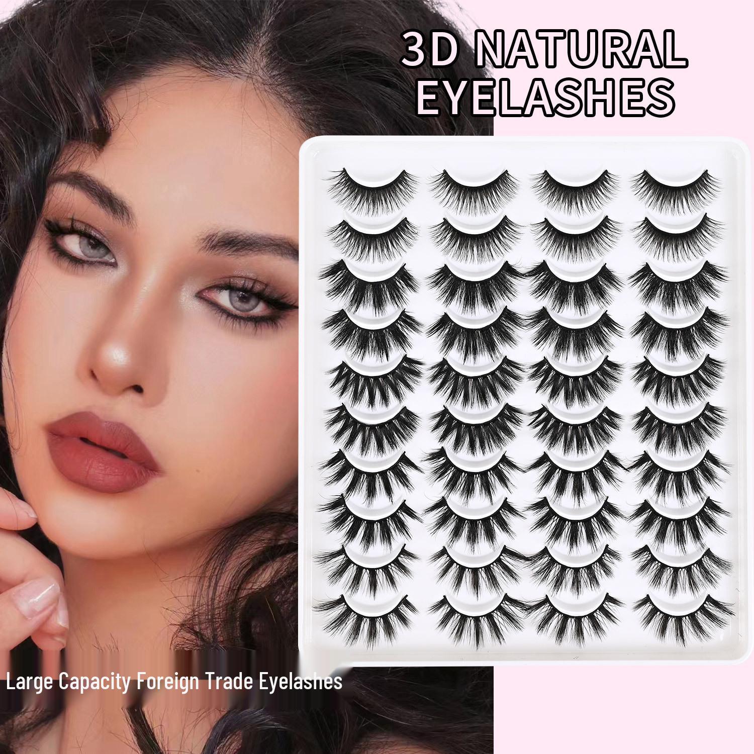 

3D Enamel Color Natural Thick Curled Eyelashes - 20 Pairs Mixed Pack with Black Stem
