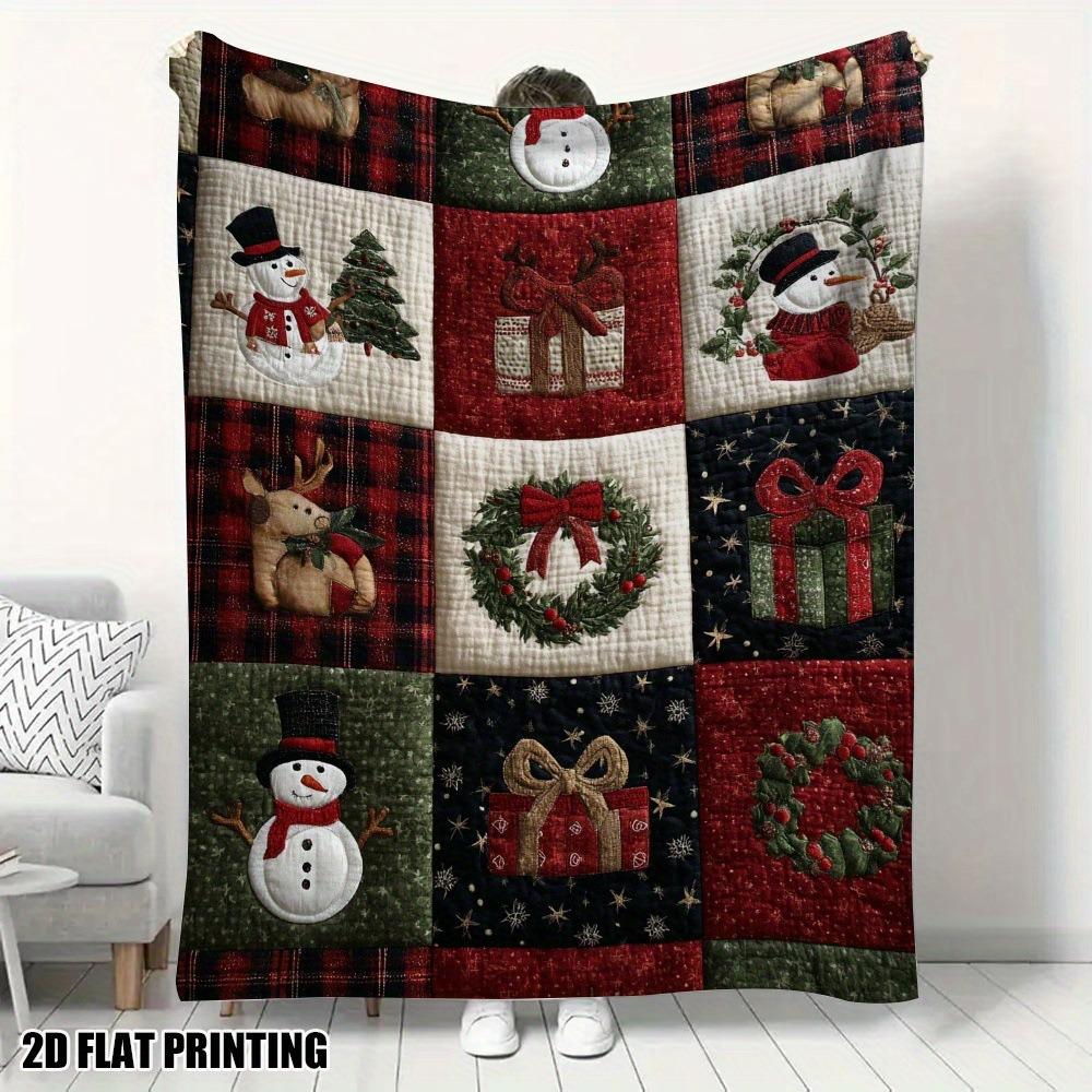 Universal Quilted Christmas Blanket Washable Flannel Flannel Blankets Comfortable Soft Xmas Fleece Blanket Home Sofa Bed Office