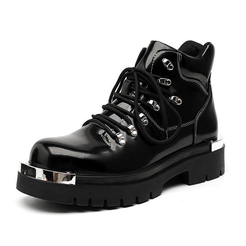 

New Arrival PU Leather Men Motocross Boots Street Style Fashion Mens Mid-Calf Boots Lace Up Outdoor Walking Shoes High Top Botas 44