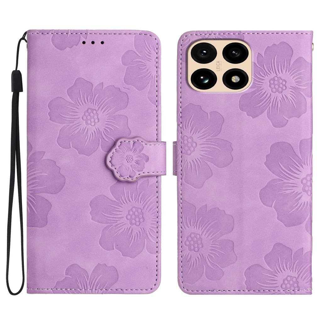 For Xiaomi 15T Case Flower Design Leather Wallet Phone Cover with Wrist Strap