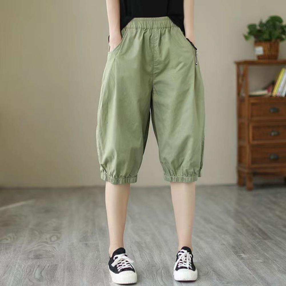 Women Leisure Shorts Streetwear Womens Knee-length Leisure Shorts with Elastic Waistband for Summer Comfortable Fit Fit Single Color Pants for Lei
