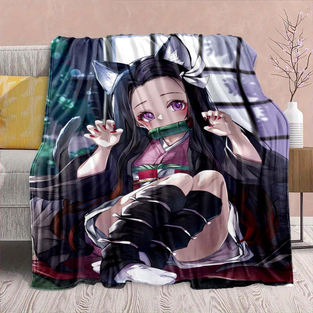 Demon Slayer Anime Flanelldecke - Weich Warm Perfekt für Sofa, Bettwäsche Camping Reise Büro Heimdekor -QJY