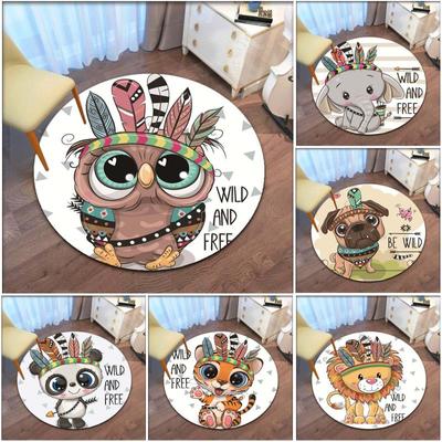 Cartoon Animal Round Rug Carpet for Living Room Kids Room Owl Elephant Lion Floor Mat Children Bedroom