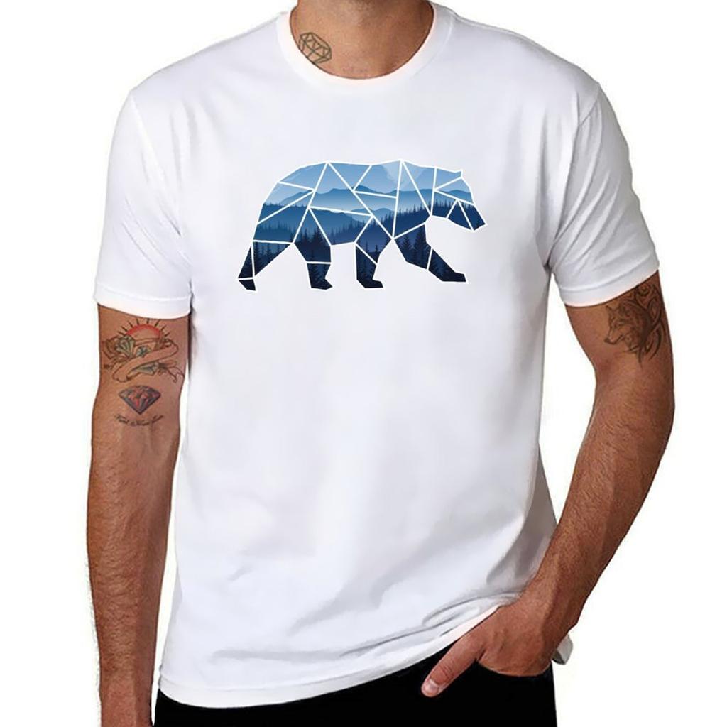 Geometric Bear Blue Mountains Tshirt Fashion Casual Short Sleeve Top