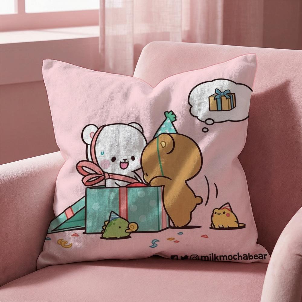Cute m-Milk and Mocha bBears Cushion Cover Multi-Scene Pillow Cover for Home & Car - Reversible, Soft & Durable for Daily Use