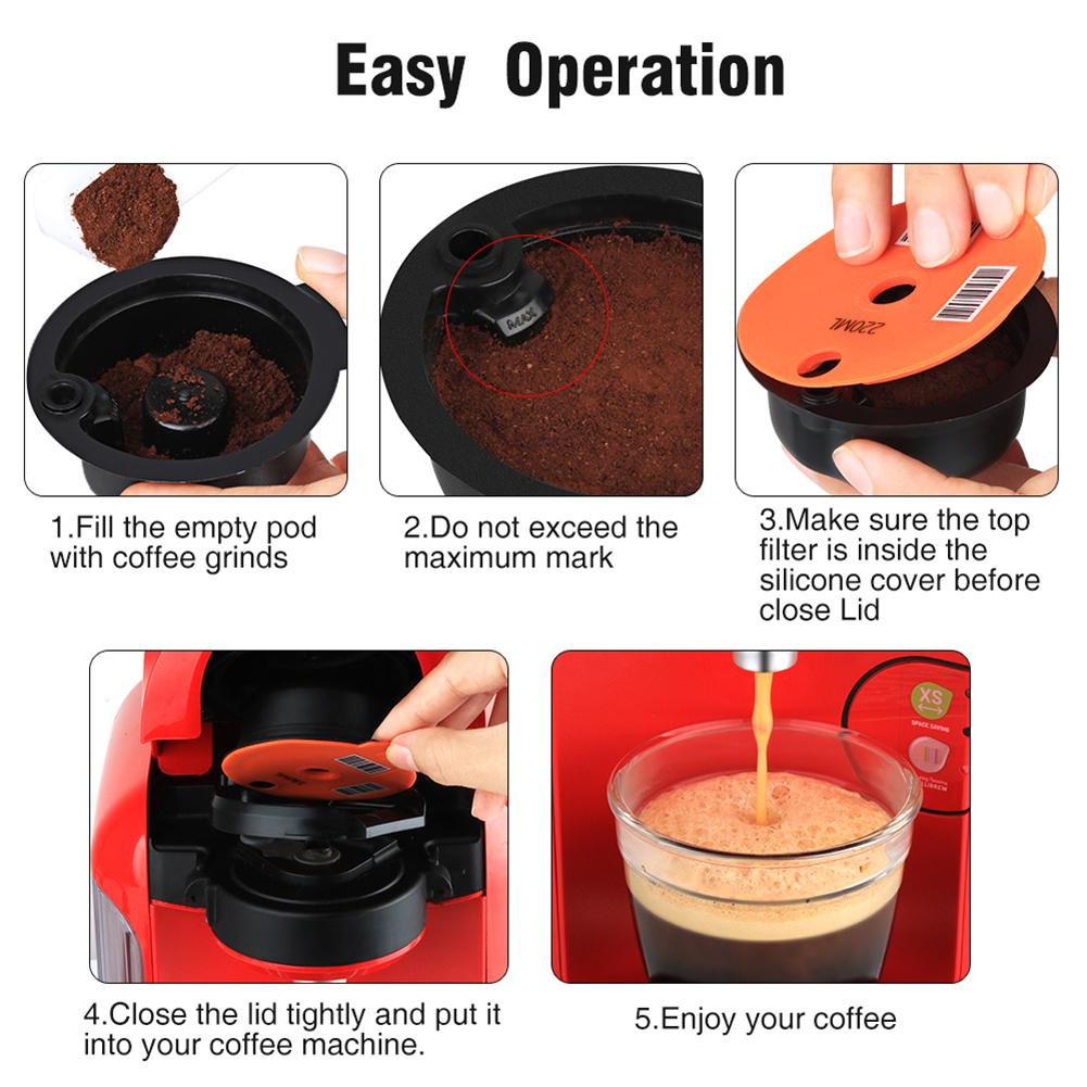 Coffee Filter Maker Pod with Spoon Brush Coffee Machine Filter Cup Reusable Refillable Accessories for Home Kitchen Office