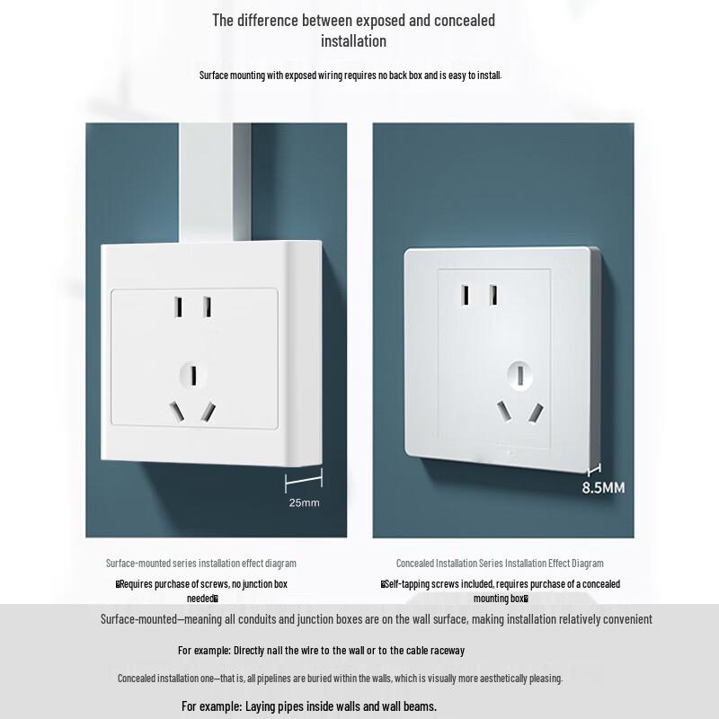 Surface-Mounted 5-Hole 10A Power Socket