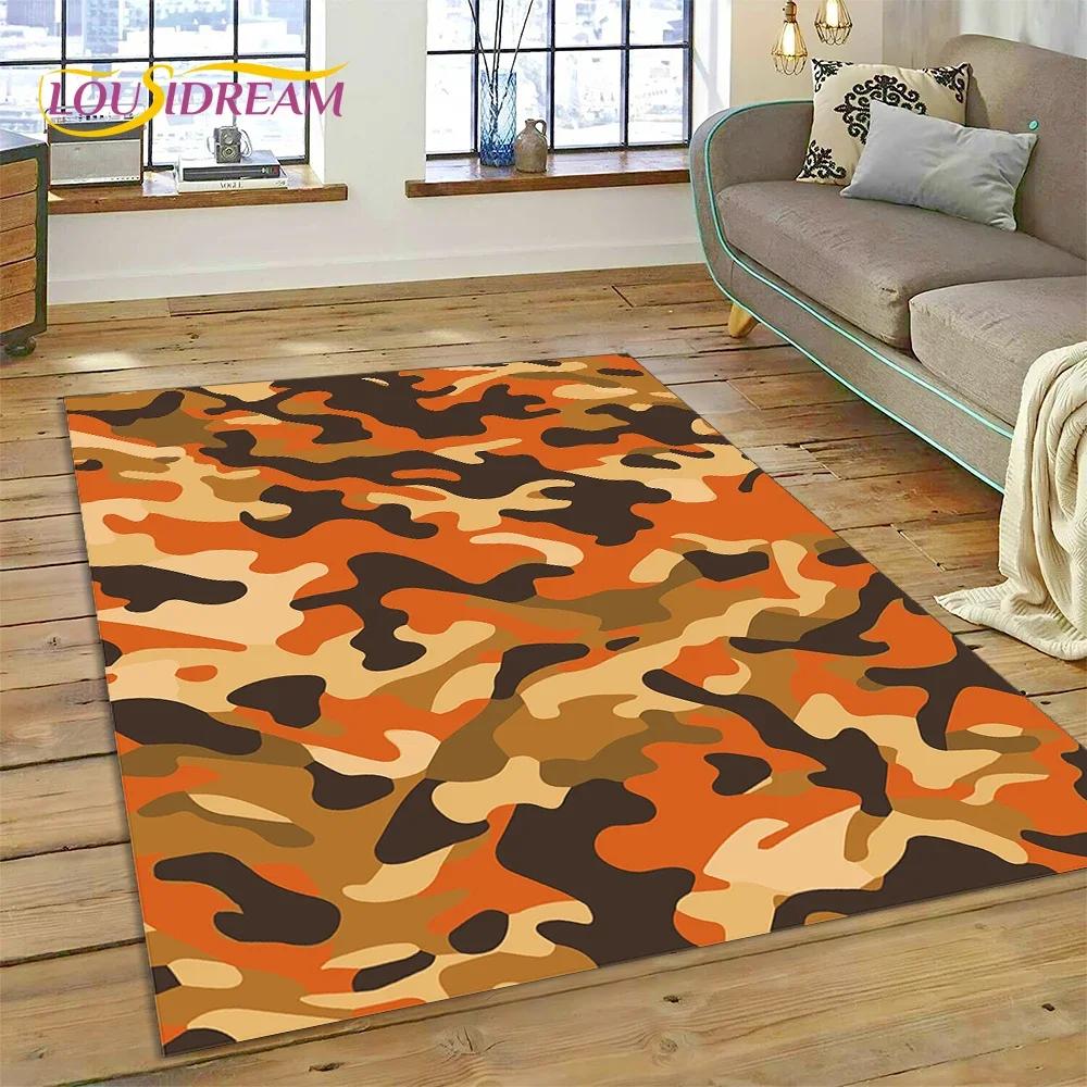 3D bunter Tarnmuster grüner Camouflage 2025 Stil Teppich für Wohnzimmer Schlafzimmer Zuhause Sofa Dekoration Bereichsteppich rutschfeste Bodenmatte