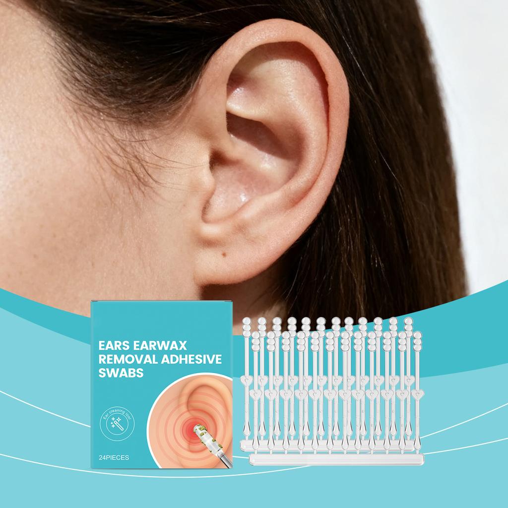 Earwax Removal Adhesive Swabs for Ear Cleaning 24 Pieces Reusable Plastic Ear Care Tools with Soft Adhesive Tips for Safe and Effective Wax Extraction