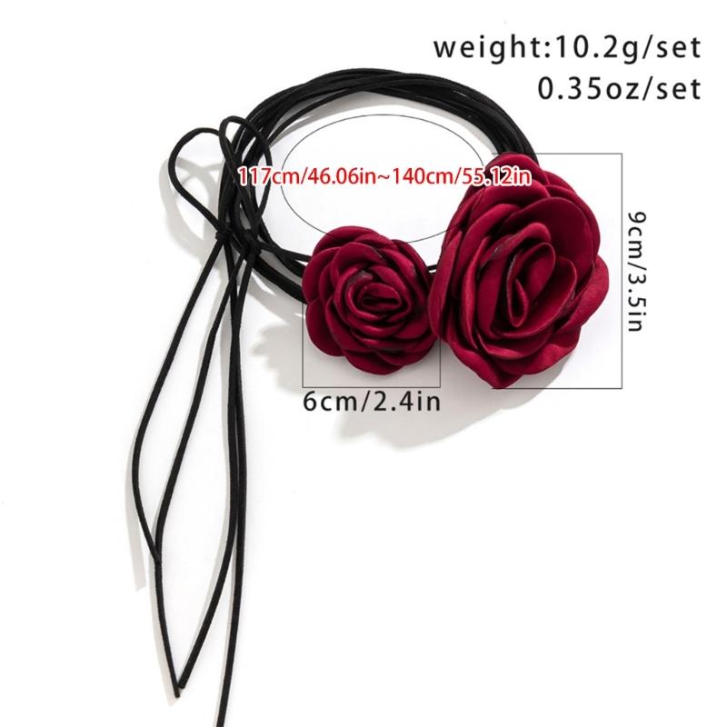 Y2K Adjustable Rope Necklaces with Big/Small Rose Pendant Charm, Fashionable Gothic Clavicle Chain Trendy Neckwear Gift