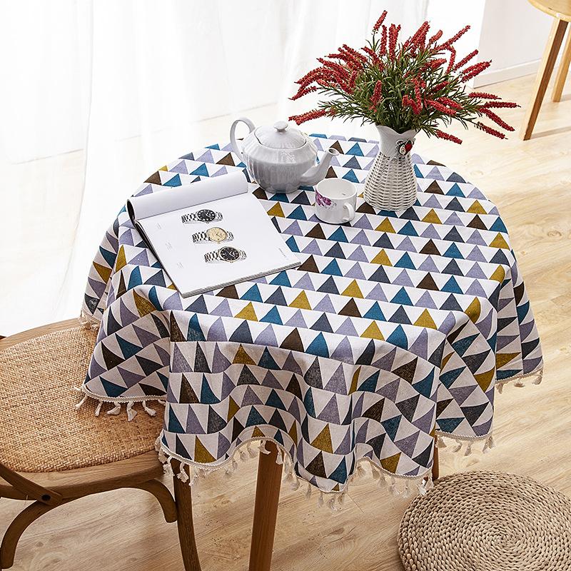 Polyester Cotton Imitation Linen Table Cloth Round Tablecloth Printed Fringed Tablecloth Cover Towel