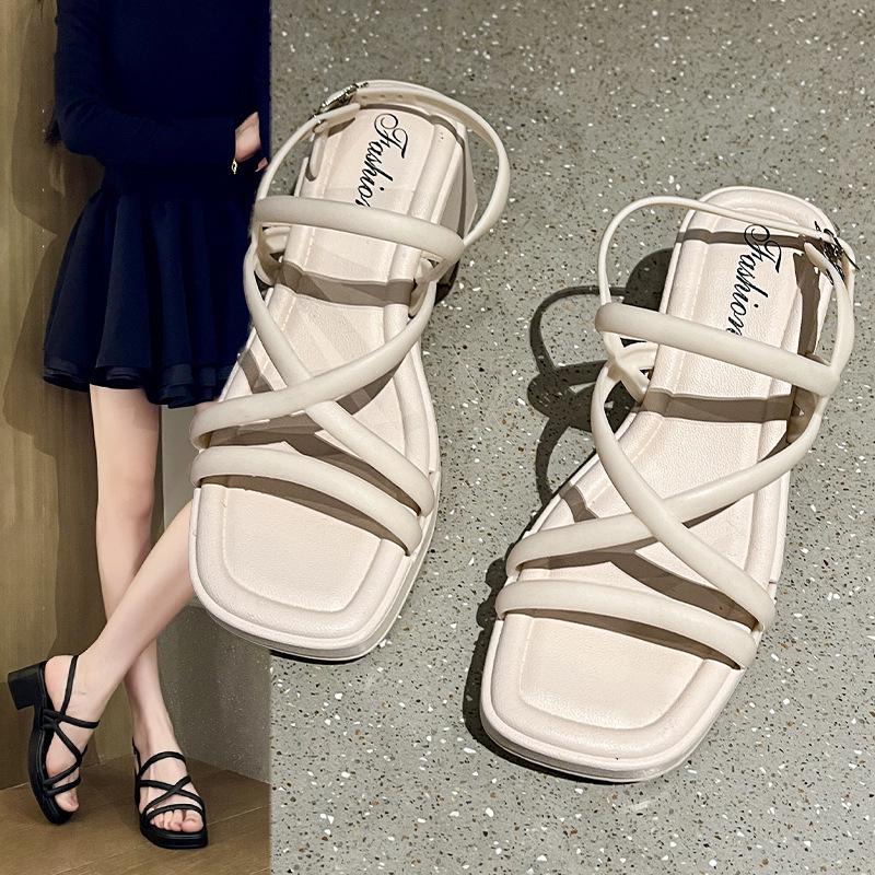 Women's High-Heeled Summer Sandals & Slippers - Non-Slip, Thick-Soled, Versatile Solid Color