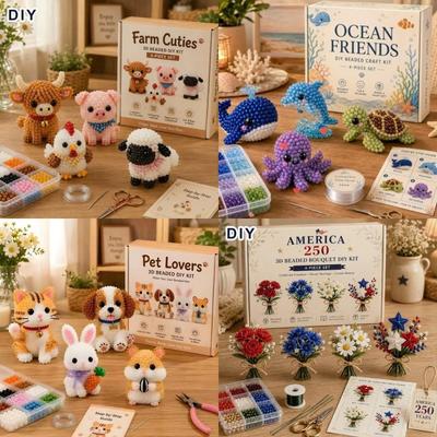 4pcs Mini Size Animal Crafting Set Bead Craft Bead Weaving Kit New Pets Beading Set  DIY Activity