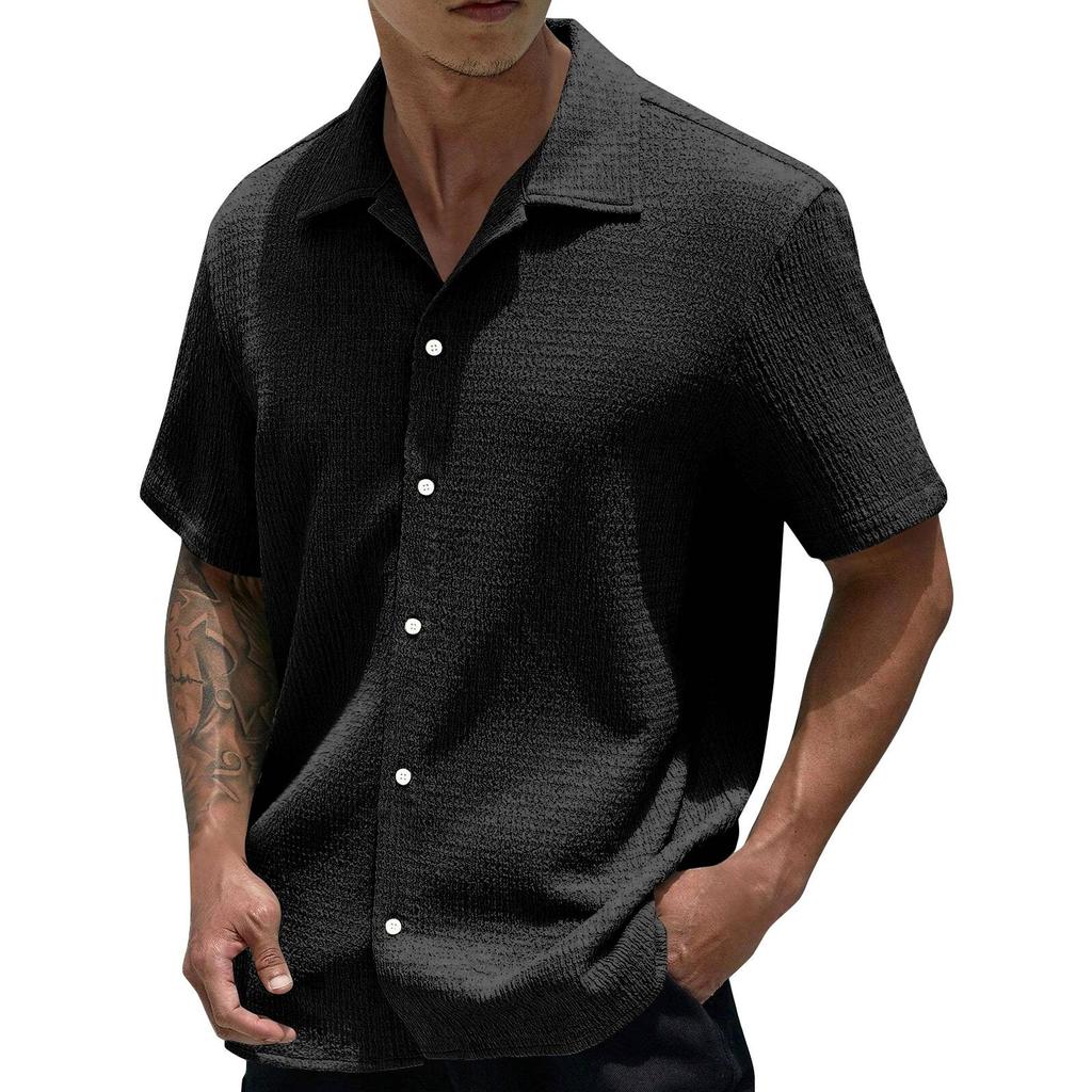 Men's Summer Solid Color Lapel Short-Sleeved Shirt Men's Casual Fashion Short-Sleeved Shirt