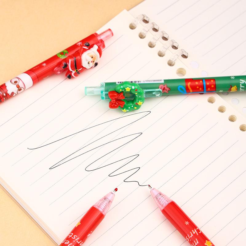 36Pcs Cartoon Santa Claus Patch Press Pen,Christmas Gift Student Prize Writing Tool School Pen Christmas Tree Bells Wreaths Patch Signnture Pen