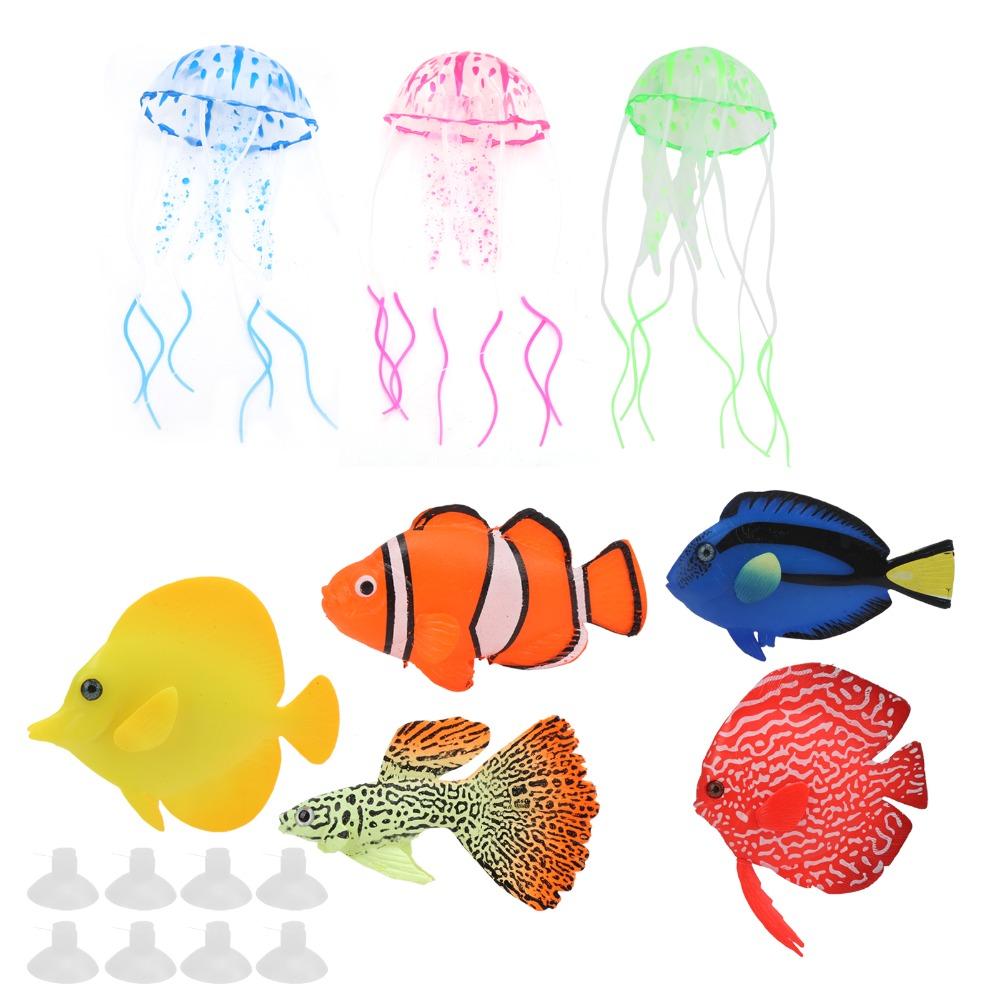 8Pcs Set Silicone Artificial Glowing Fish Colorful Aquarium Decor Fake Glowing Fish  Aquarium