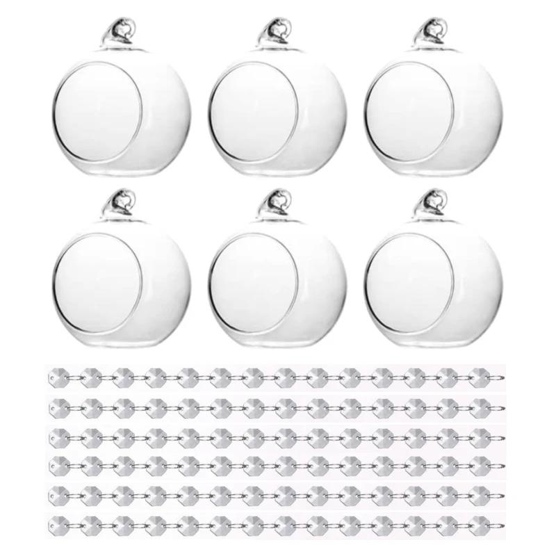 

6/12 Pcs Hanging Glass Tealight Holder Globe Clear Acrylic Garland Strand Terrarium Containers for Christmas Tree Decoration Diameter 6cm