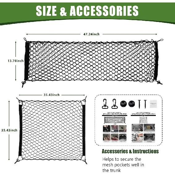 Trunk Cargo Net For 2010-2024 Toyota 4Runner 2 Row Model Only, Trunk Organizer Luggage Mesh Net Anti-Slip Rear Cargo Netting For 4 Runner SUV