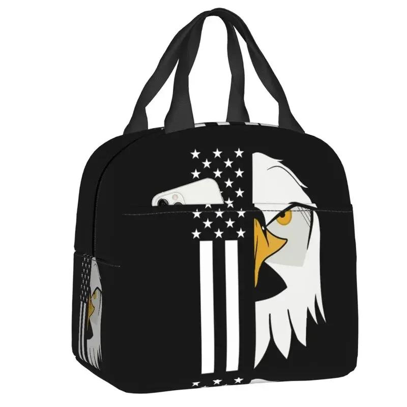 Freedom Patriotic Bald Eagle American Flag Thermal Insulated Lunch Bags USA Flag Portable Lunch Container for School Food Box