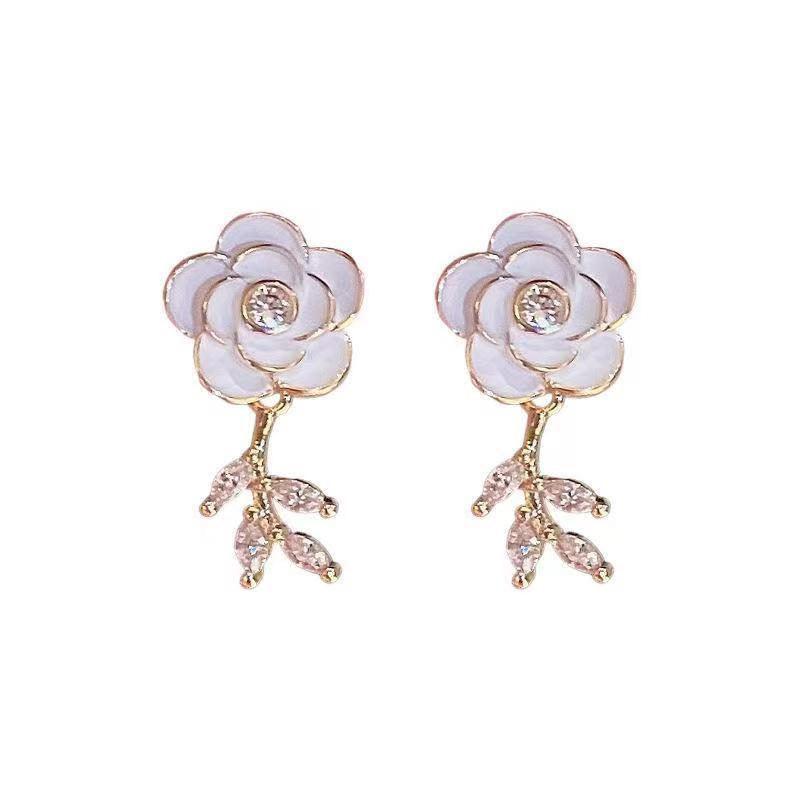 S925 Silver Needle White Camellia Stud Earrings - Simple, Trendy 2023 Design for Women