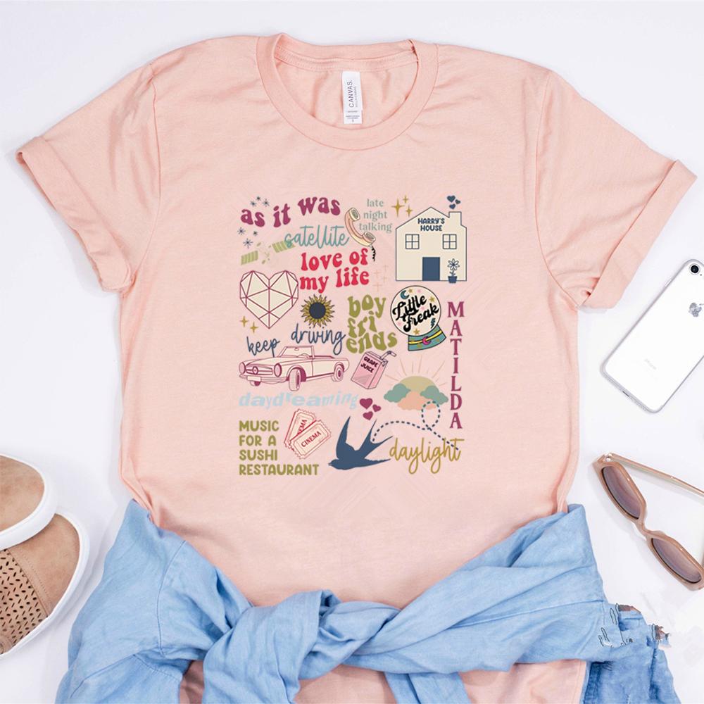 Harrys House Music List Tshirt As It Was HS TPWK Shirt Women Y2k Style Vintage Graphic Tee Love on Tour 2023 Tees Fans Gift