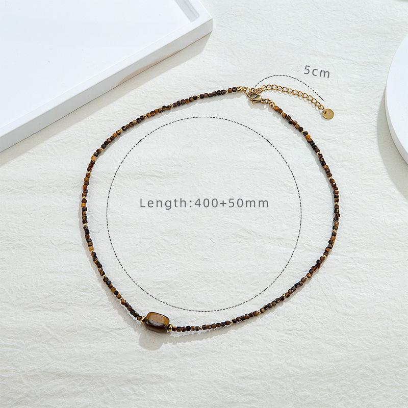 Vintage Maillard Tiger's Eye Beaded Necklace Women's Non-Fading Premium Sense Stacked Clavicle Chain Niche Pendant
