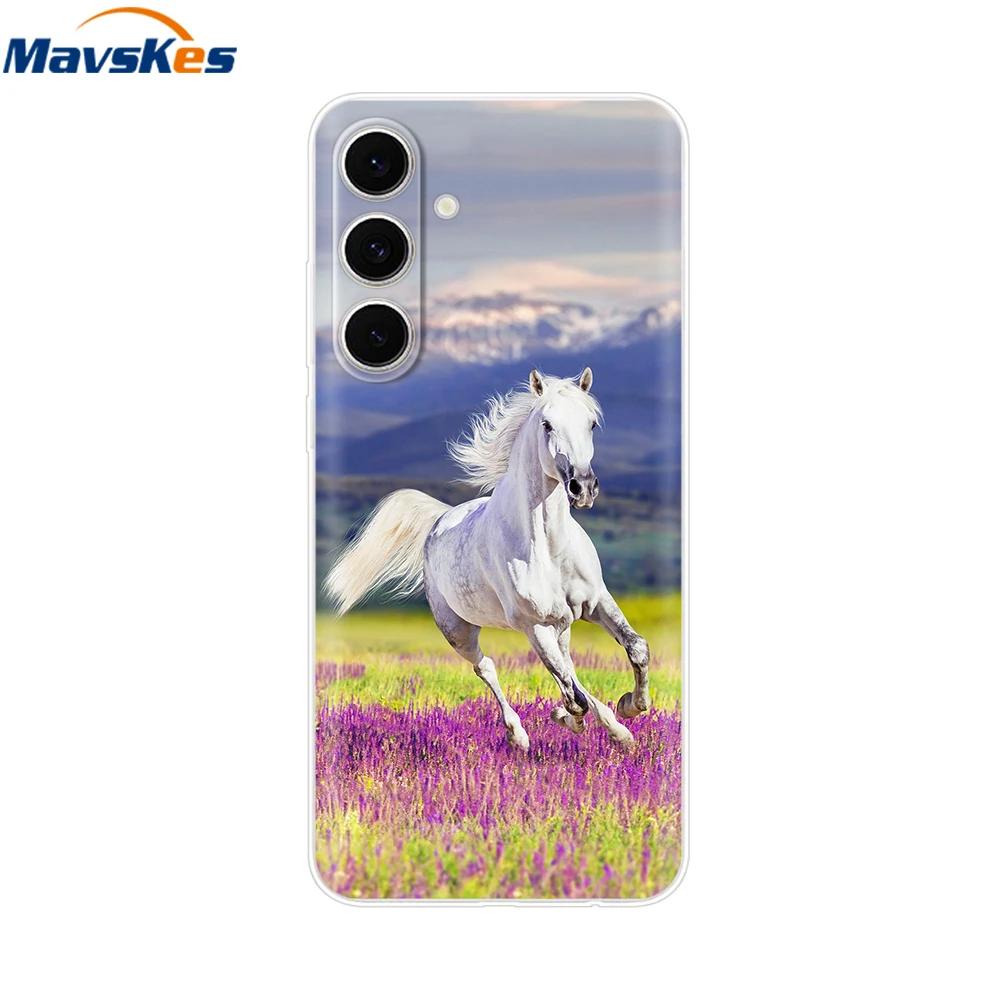 For Samsung S24 FE Case Stylish Flowers Painted Cover Clear Silicone Phone Case for Samsung Galaxy S24 S24FE Soft Shell Fundas