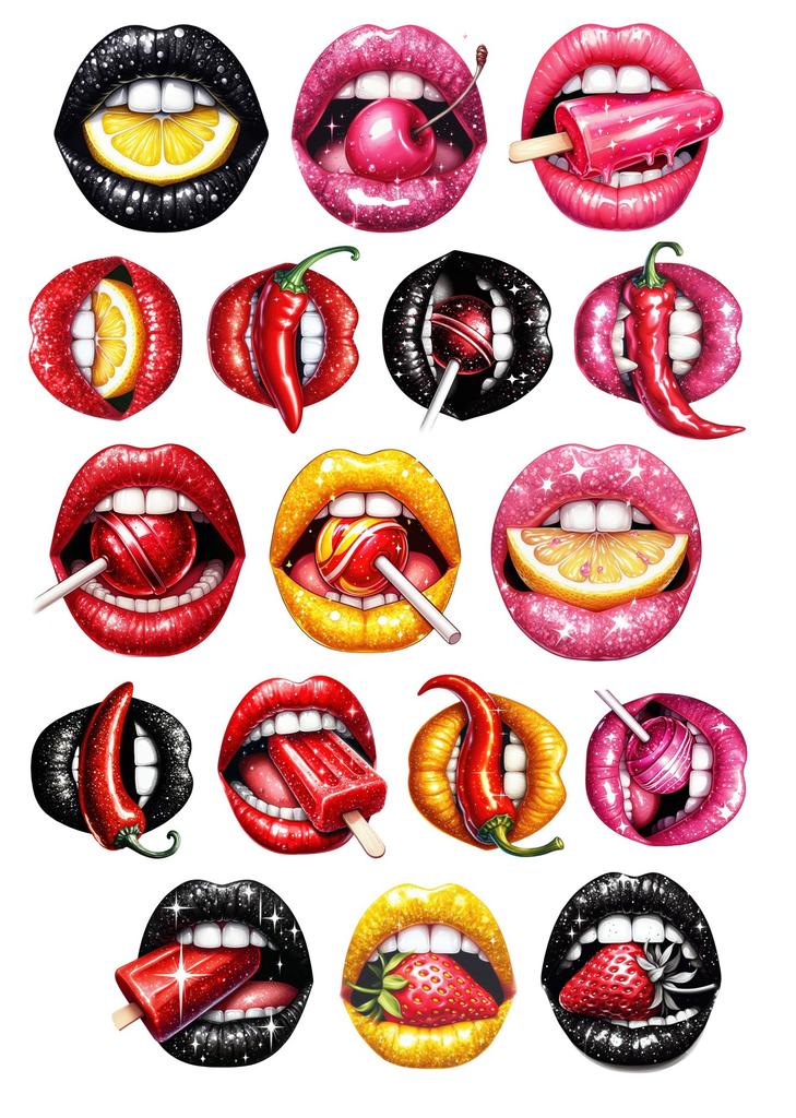 18pcs Creative Cute Self-made Retro Daily Lips/lips for Eating Scrapbooking Stickers /decorative Sticker /DIY Craft Photo Albums