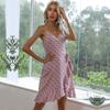 Seaside skirt European and American suspender print irregular ruffle edge one-piece dress