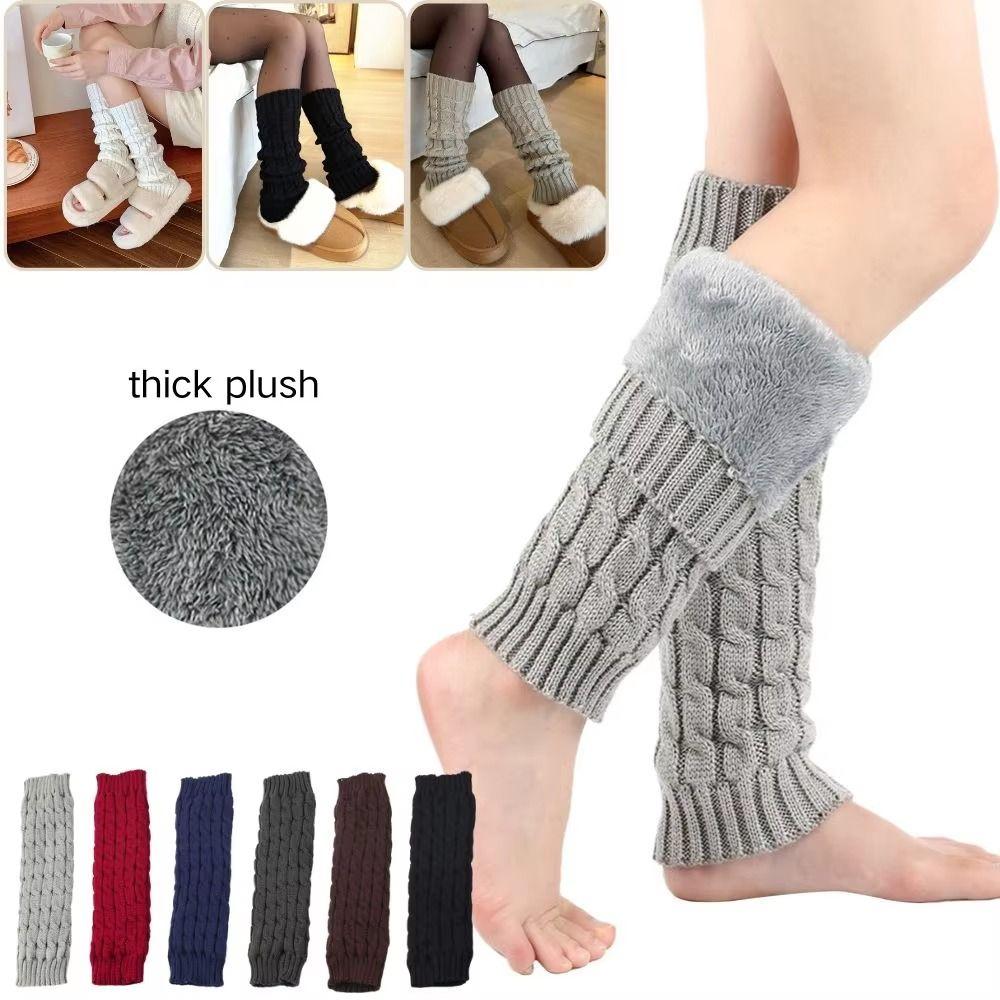 Solid Color Women Leg Warmers Double-Layered Foot Covers Knitting Leg Warmers  Cold Weather