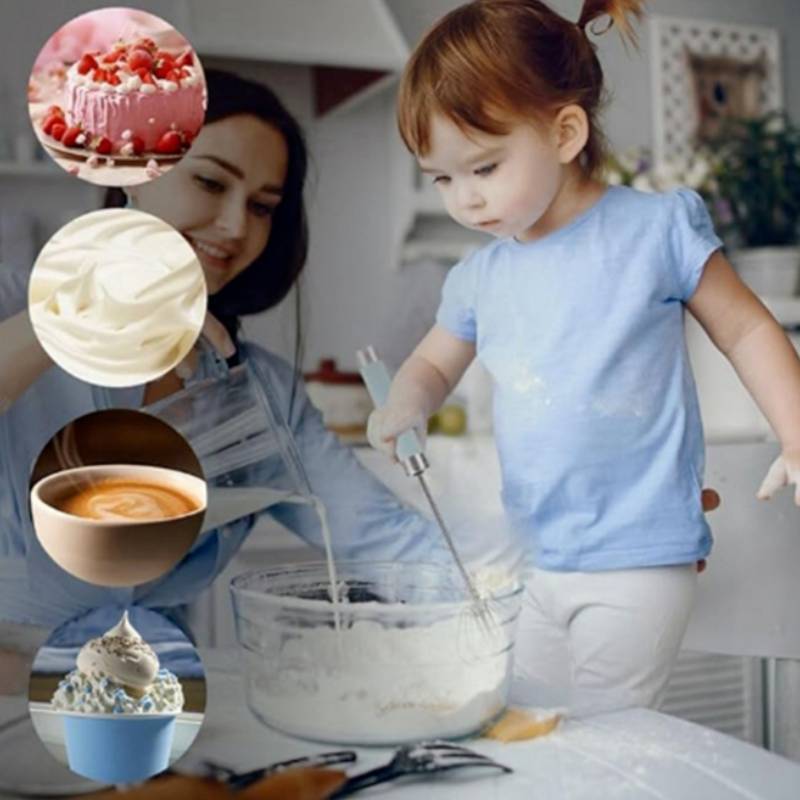 Stainless Steel Handheld Egg Beater With Rotating Whisk For Baking And Cooking
