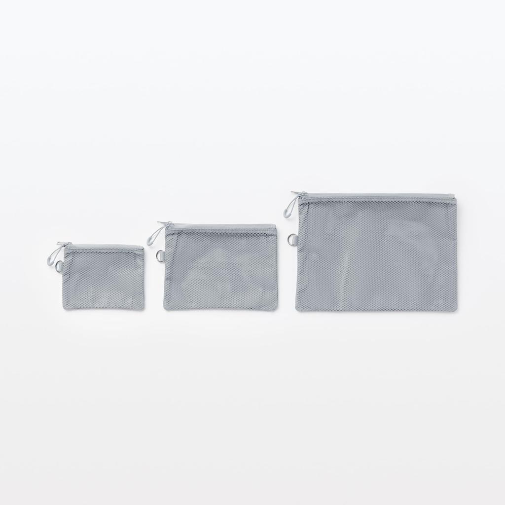 MUJI Polyester Double Zipper OHG88A3S Case, Gray, Medium,