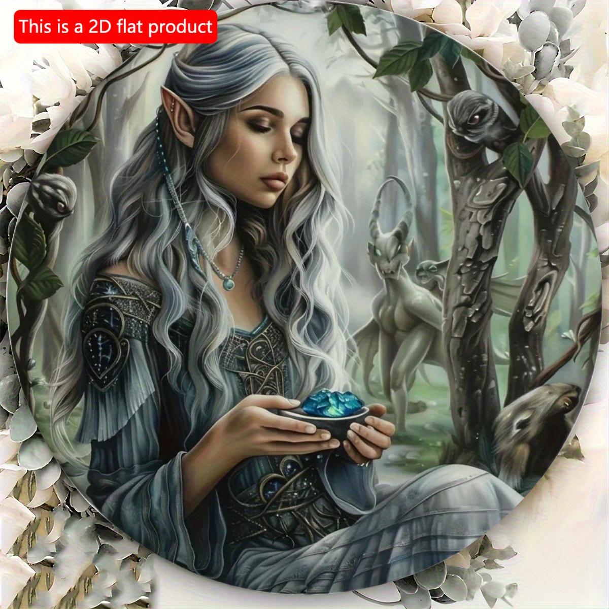 

2d Flat 20*20cm, Round Wooden Wall Painting Art Sign, Forest Elf Fantastic Theme, for Home, Kitchen, Garden, Bedroom, Bar Decor. 20*20cm