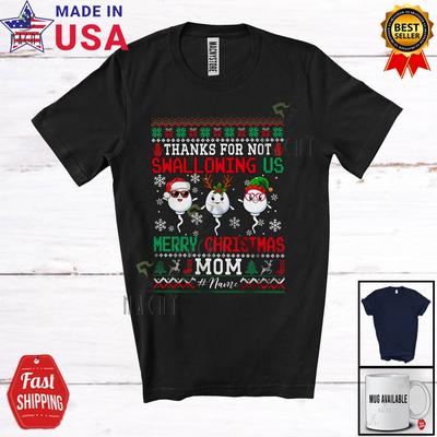 Benutzerdefinierter Name Danke, dass du uns nicht verschluckt hast Weihnachts-Pullover Mama Familie T-Shirt