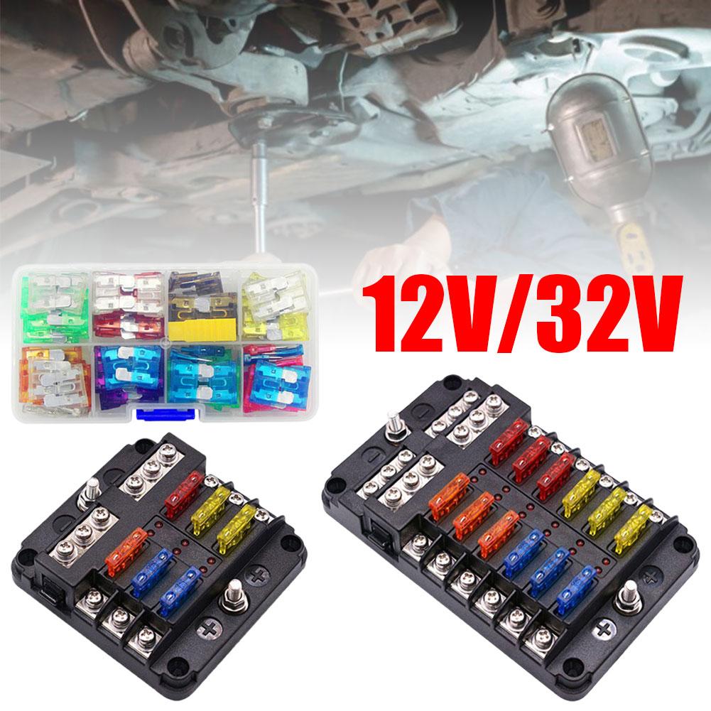 Car Boat Fuse Box Holder With 6 Ways 12 Ways Blade Fuse Holder Block & Warning Indicator 12V 36V Power Distribution Panel Board