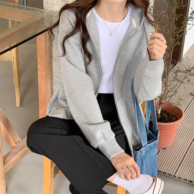 Chic Zip-up Hoodies Female Casual Street Loose Thin Sweatshirt Pocket Hooded Women Cardigans