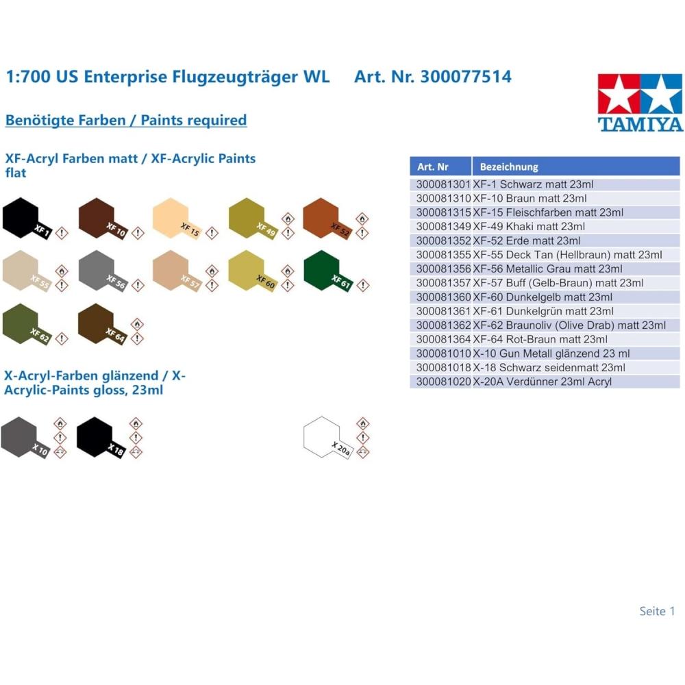 Tamiya 1 700 Waterline Series No. 114 Us Navy Aircraft Carrier Enterprise Plastic Model 77514