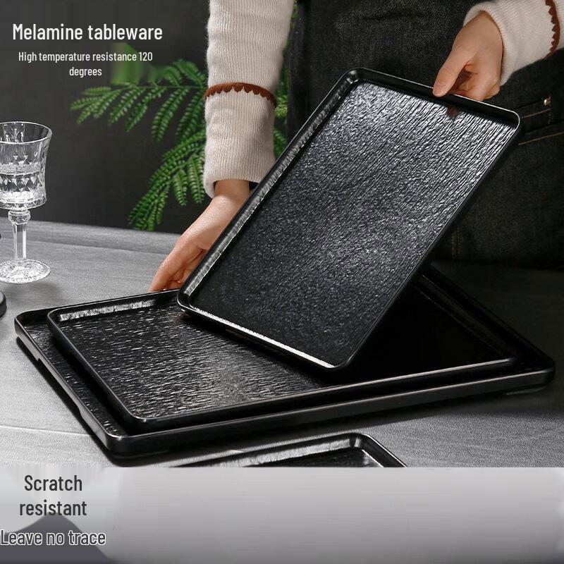 Pinmoya 3-Pack Black 33cm Melamine Serving Trays 33cm