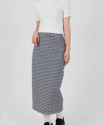 Just Haeng Check Long Skirt [Black]