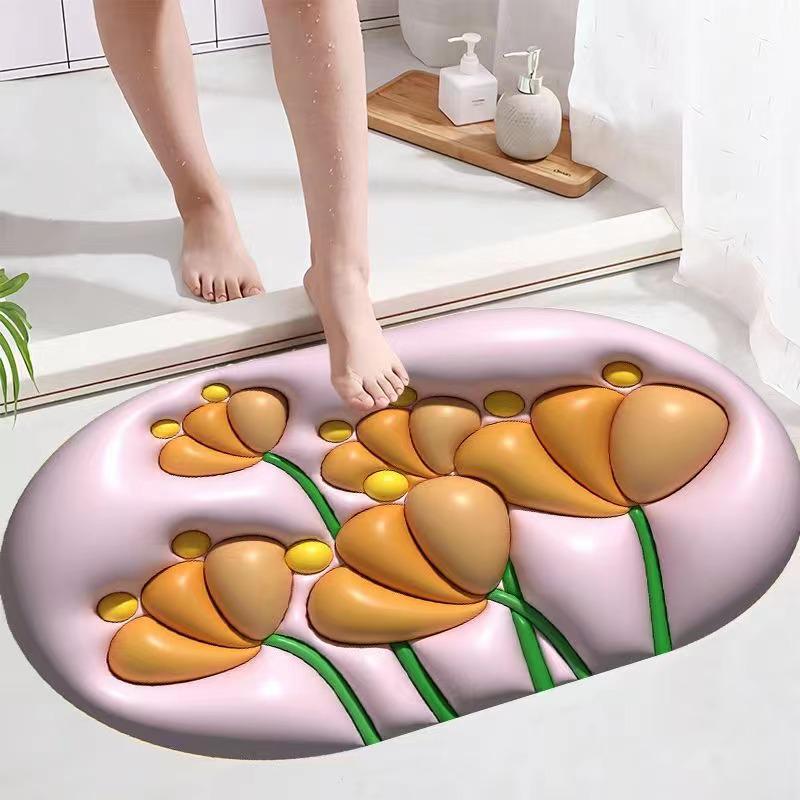 Covoraș de baie 3D Diatom Mud - Covoraș absorbant, cu uscare rapidă, lavabil, imprimat pentru ușile de baie