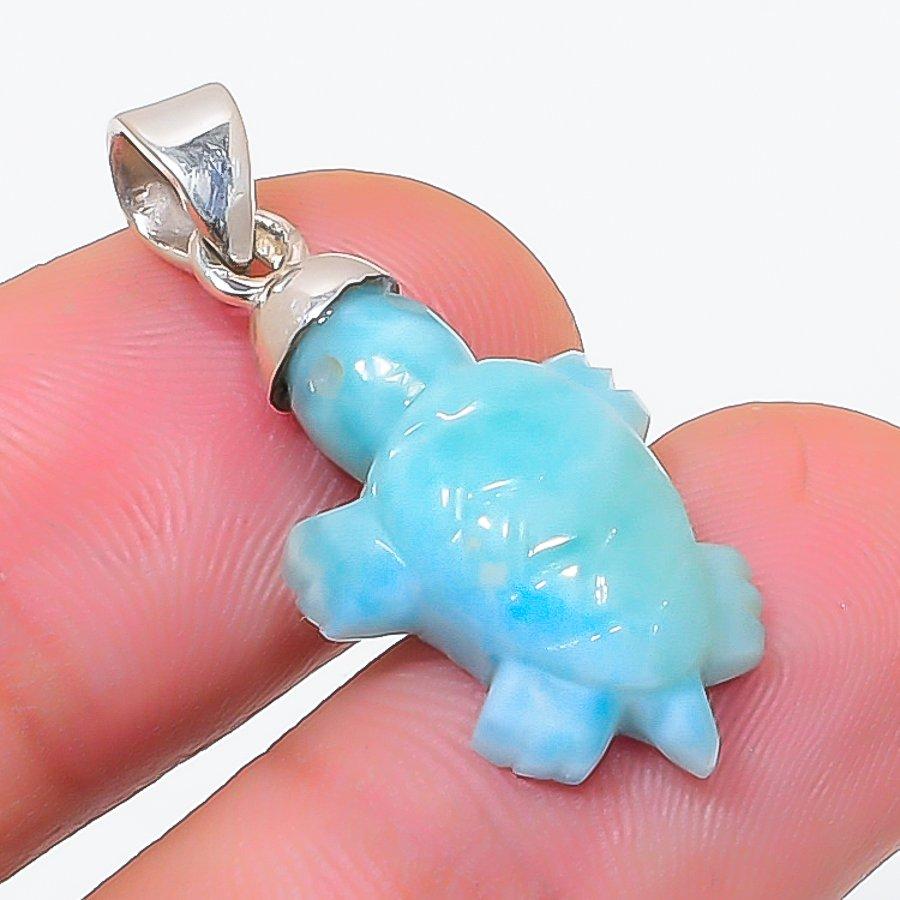 Natürlicher Larimar Edelstein Handgefertigt 925 Sterling Silber Schmuck Anhänger 1.18" N4J76