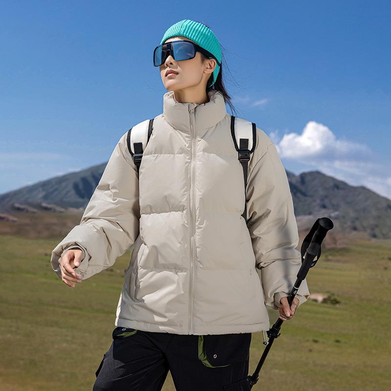 Męska Zimowa Kurtka Puchowa z Kołnierzem Stojącym - Modna, Codzienna, Ciepła, Wiatroszczelna, Jednolita Kolorystycznie, Uniwersalny Płaszcz Outdoorowy dla Par