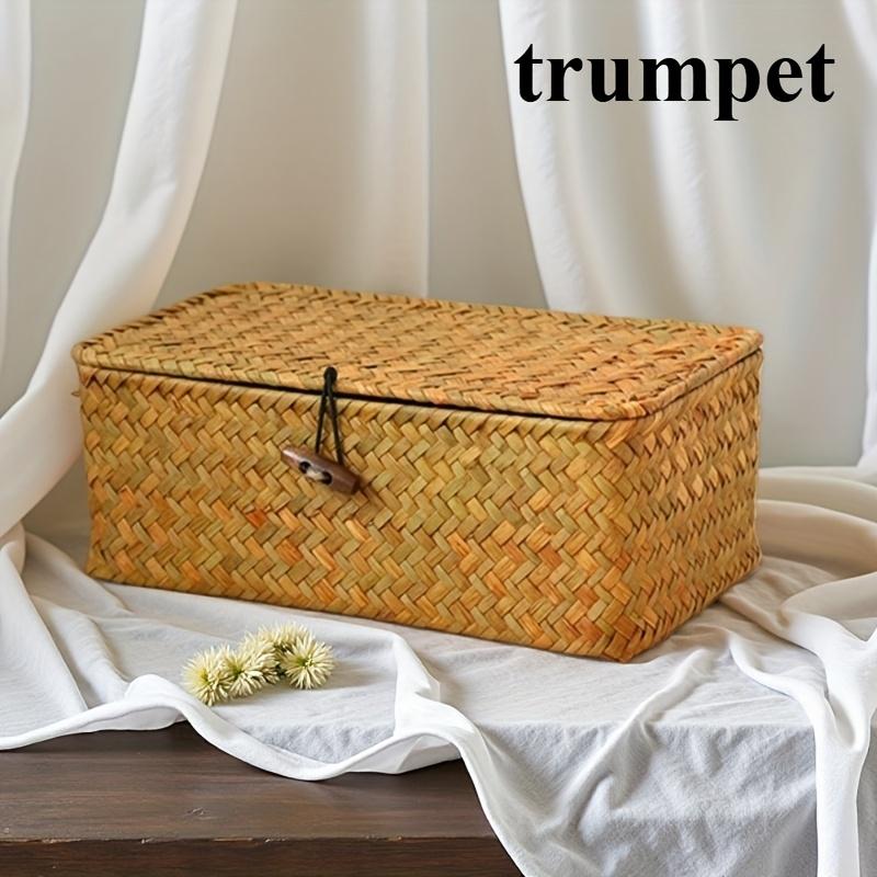 

1PC Handmade Woven Storage Basket, Creative Retro Home Covered Storage Box, Gift Organizer Box Storage Organizers