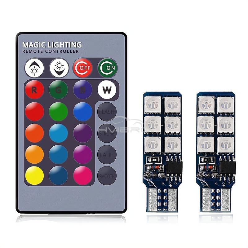 2X Auto Interior Decoration LED T10 W5W Atmosphere Car Light RGB Remote Controller Colorful Reading Door Side Marker Tail Backup