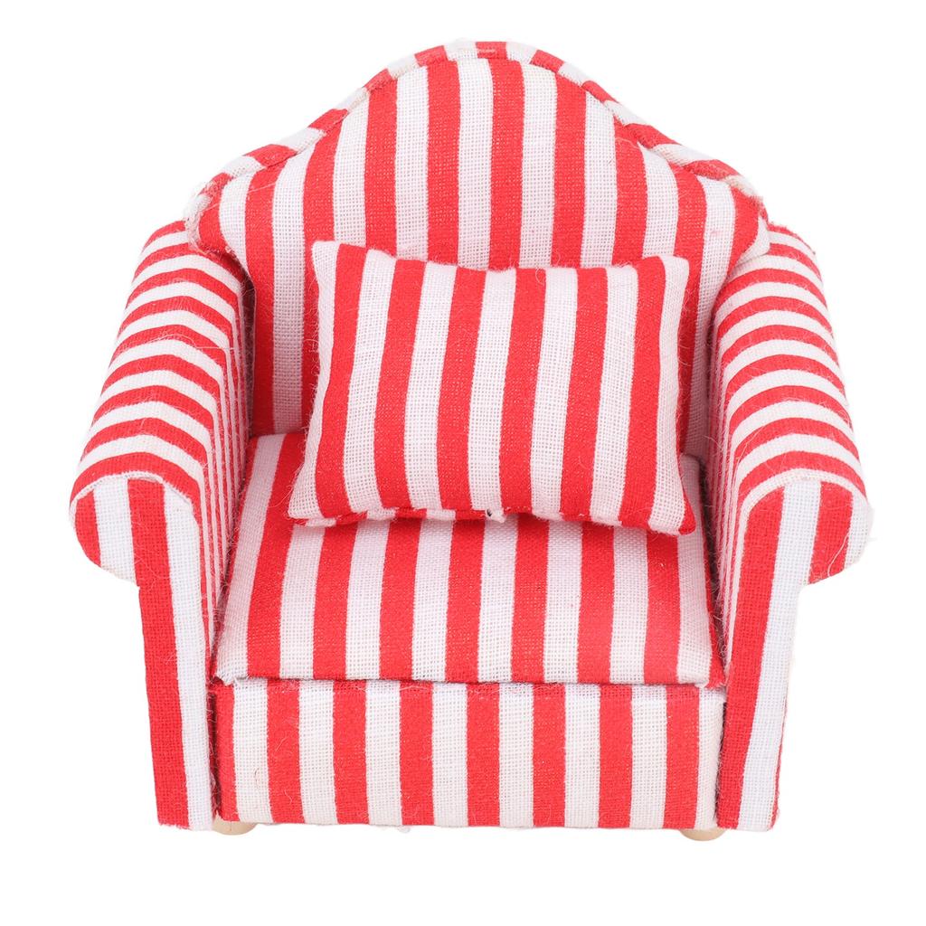 3Pcs   Sofa Set Pine Cloth Double Sofa 2 Single Sofa Light Color Strip  ature Sofa for 1:12 Doll House